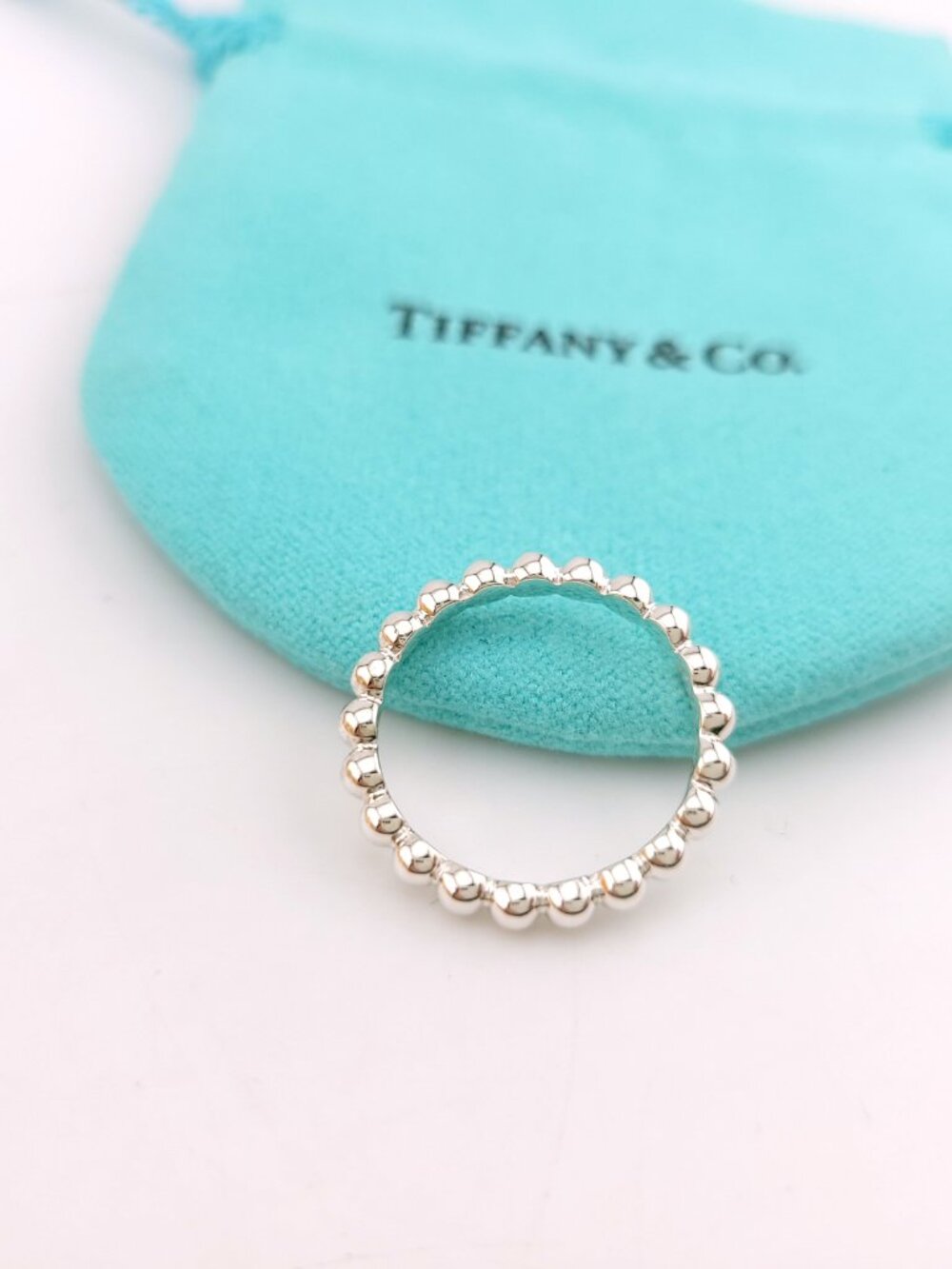Tiffany & Co. Sterling Silver Ziegfeld Bead Beaded Hardwear Band Ring Size 6.5